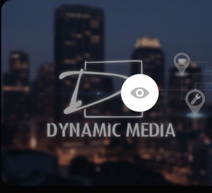 Dynamic Media logo over a night city