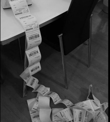 Shipping labels on the floor